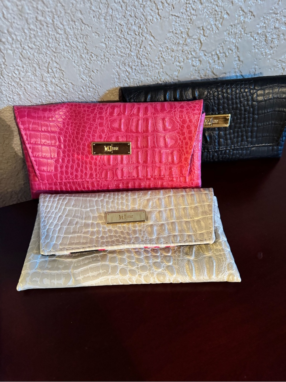Makeup Junkie Sunglass cases in Hot Pink, Black & Pearl with leopard butterflies